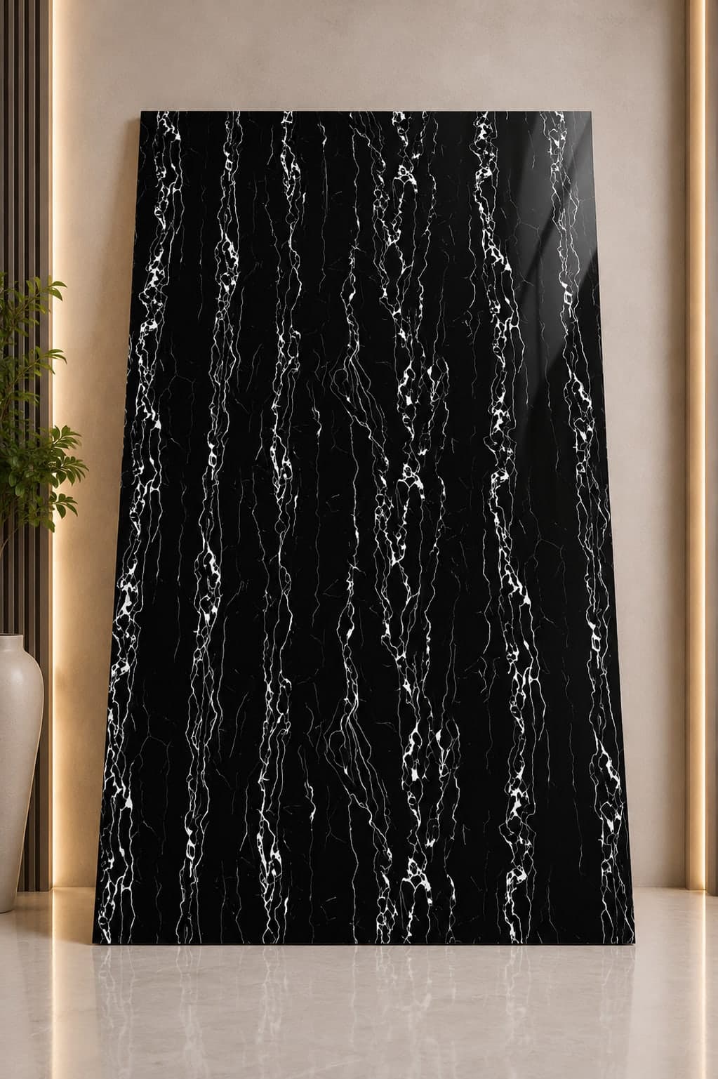 Black Statuario Marble UV Sheet | Premium PVC Wall Panel | 8 × 4 Feet
