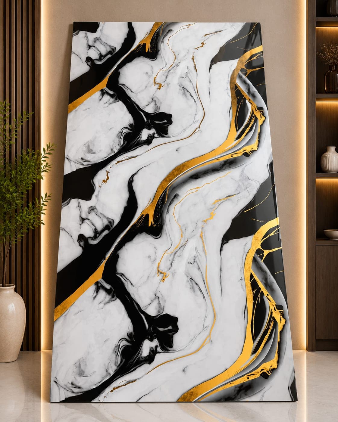 Luxury Black White Gold Digital UV Marble Sheet | Premium PVC Wall Panel | 8 × 4 Feet