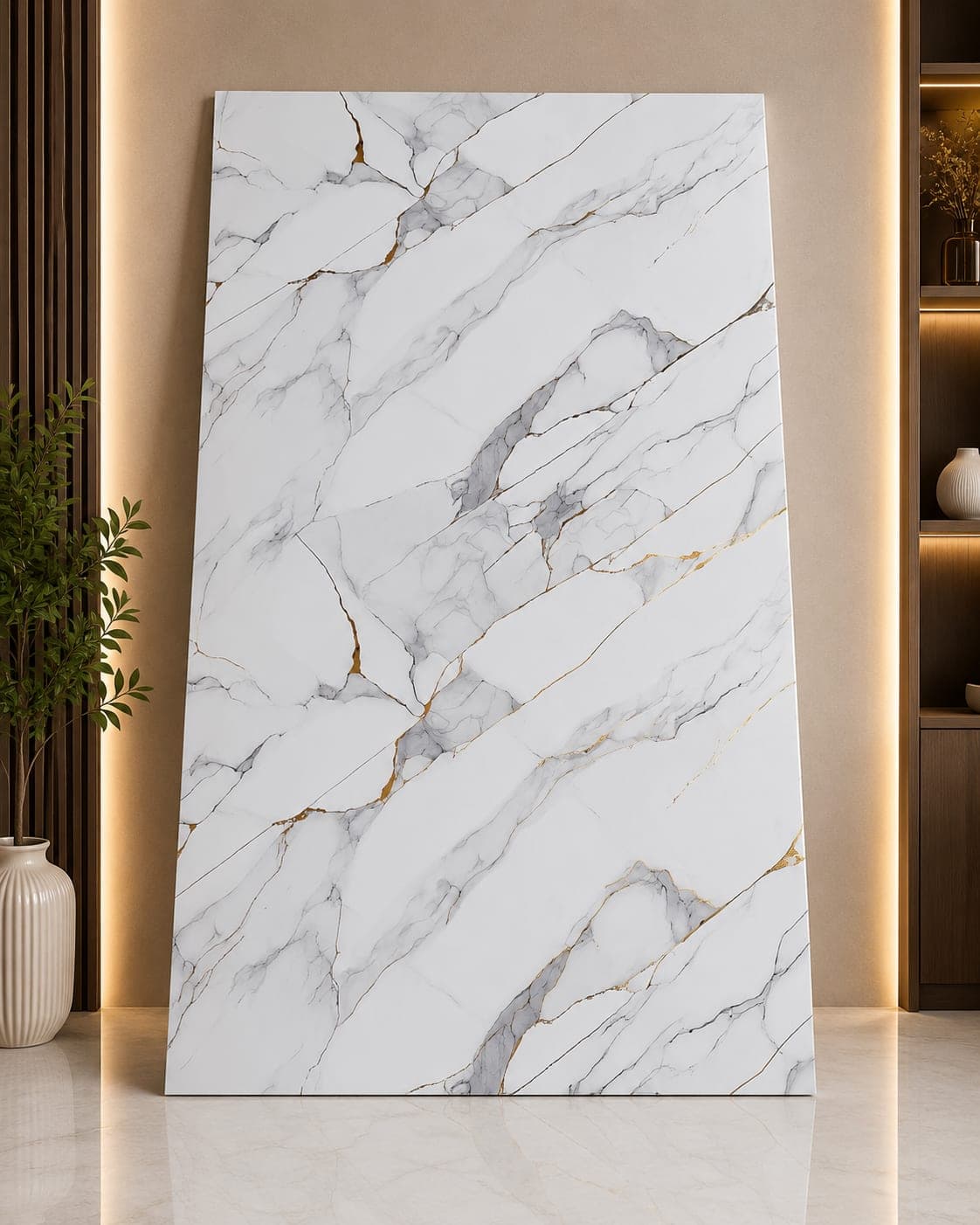 White Calacatta Gold Marble UV Sheet | Premium PVC Wall Panel | 8 × 4 Feet  Slug