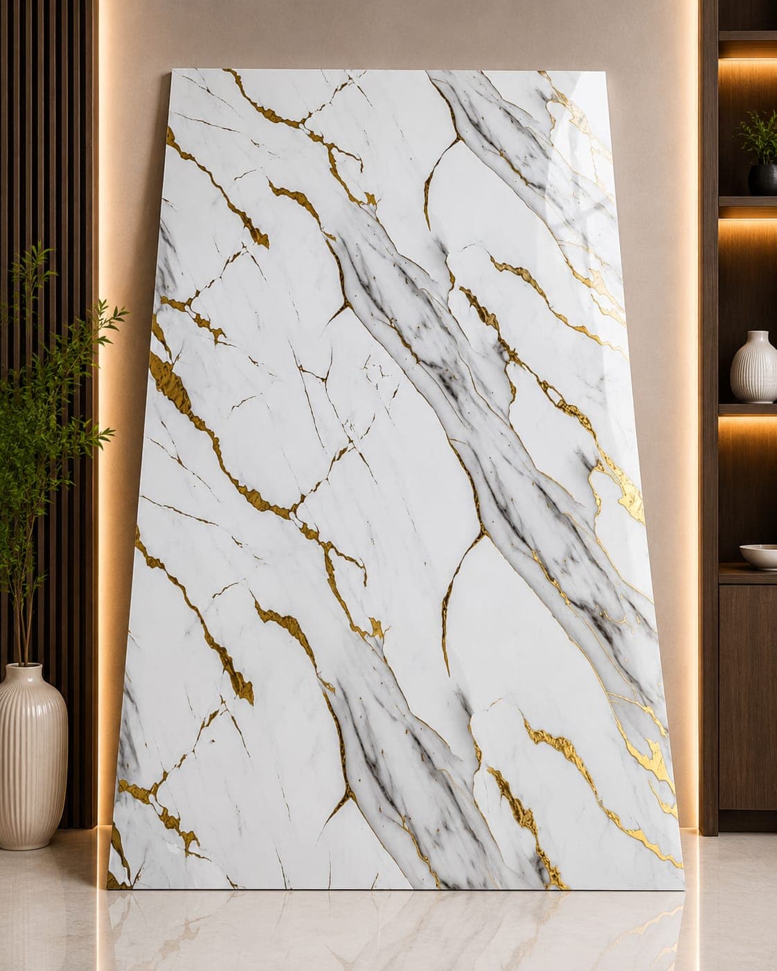 White Gold Calacatta Digital UV Marble Sheet | Premium PVC Wall Panel | 8 × 4 Feet