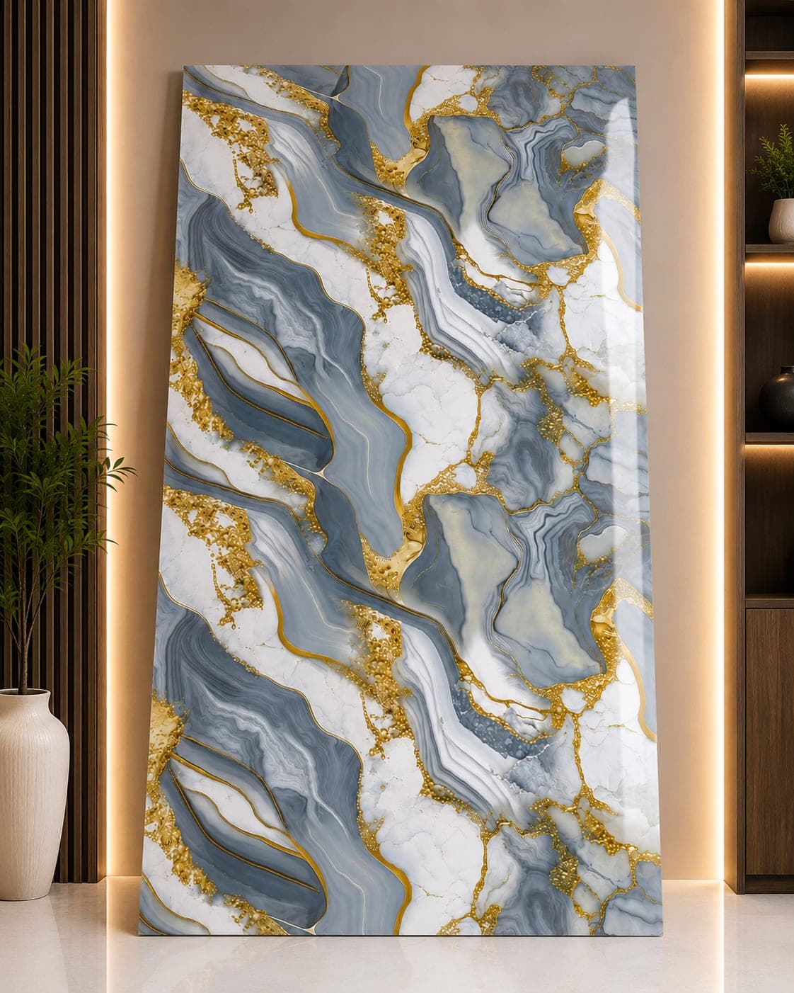 Grey Blue Agate Self Adhesive UV Marble Sheet | 10 × 4 Feet