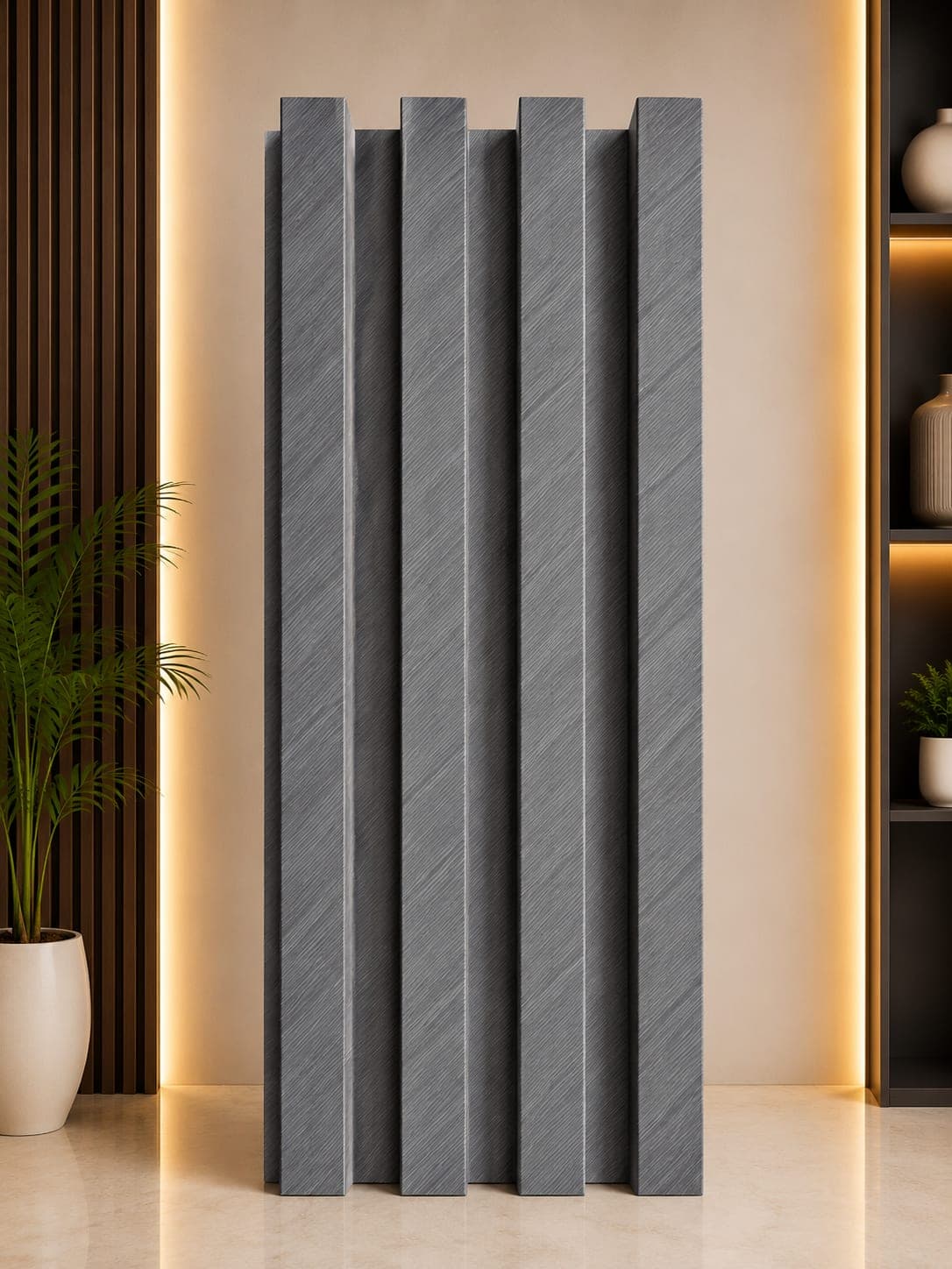 Premium WPC Wall Panel W20 | Charcoal Grey Fluted Wall Panel | 22mm–24mm