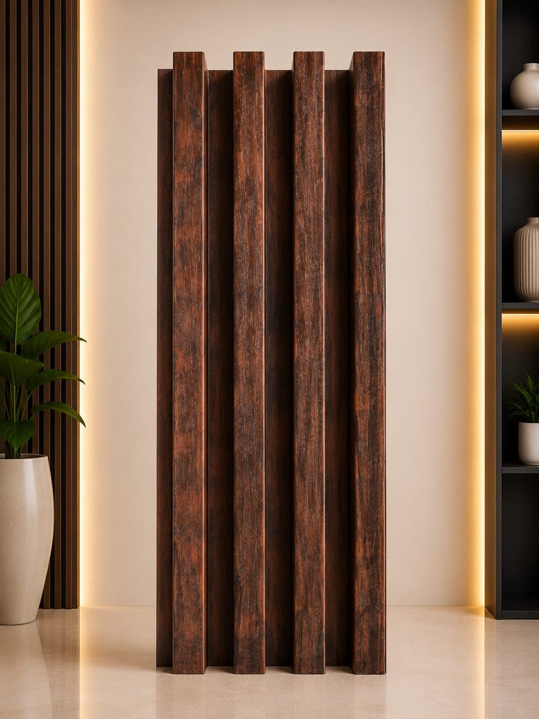 WPC Wall Panel  | Dark Walnut Wood Finish | 22-24mm Decorative Fluted Panel