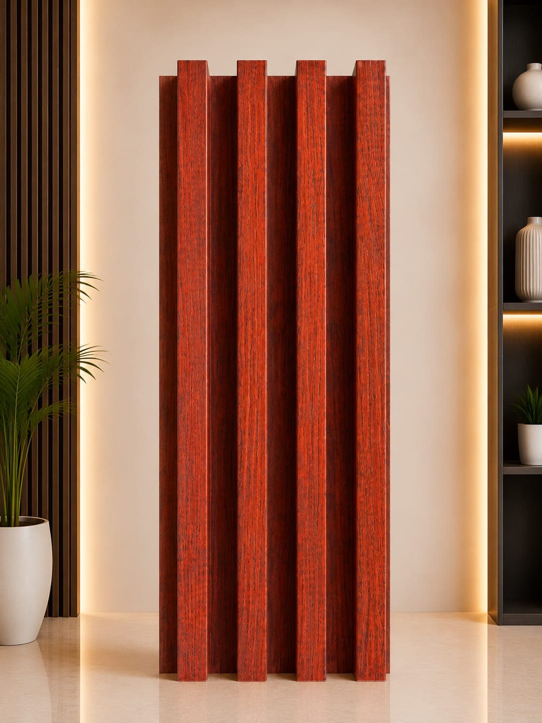 Red Teak WPC Fluted Wall Panel |  Decorative Louvers | 9.5ft x 6 Inch