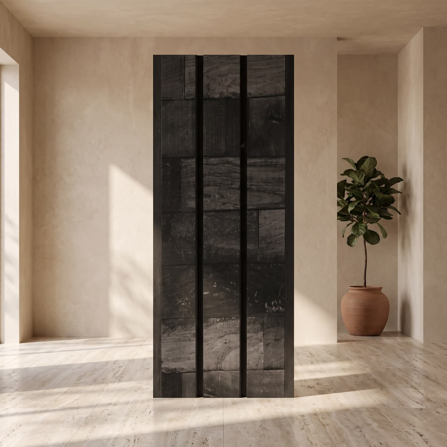 Midnight Black Wood Charcoal Wall Panel  120 × 2900 mm