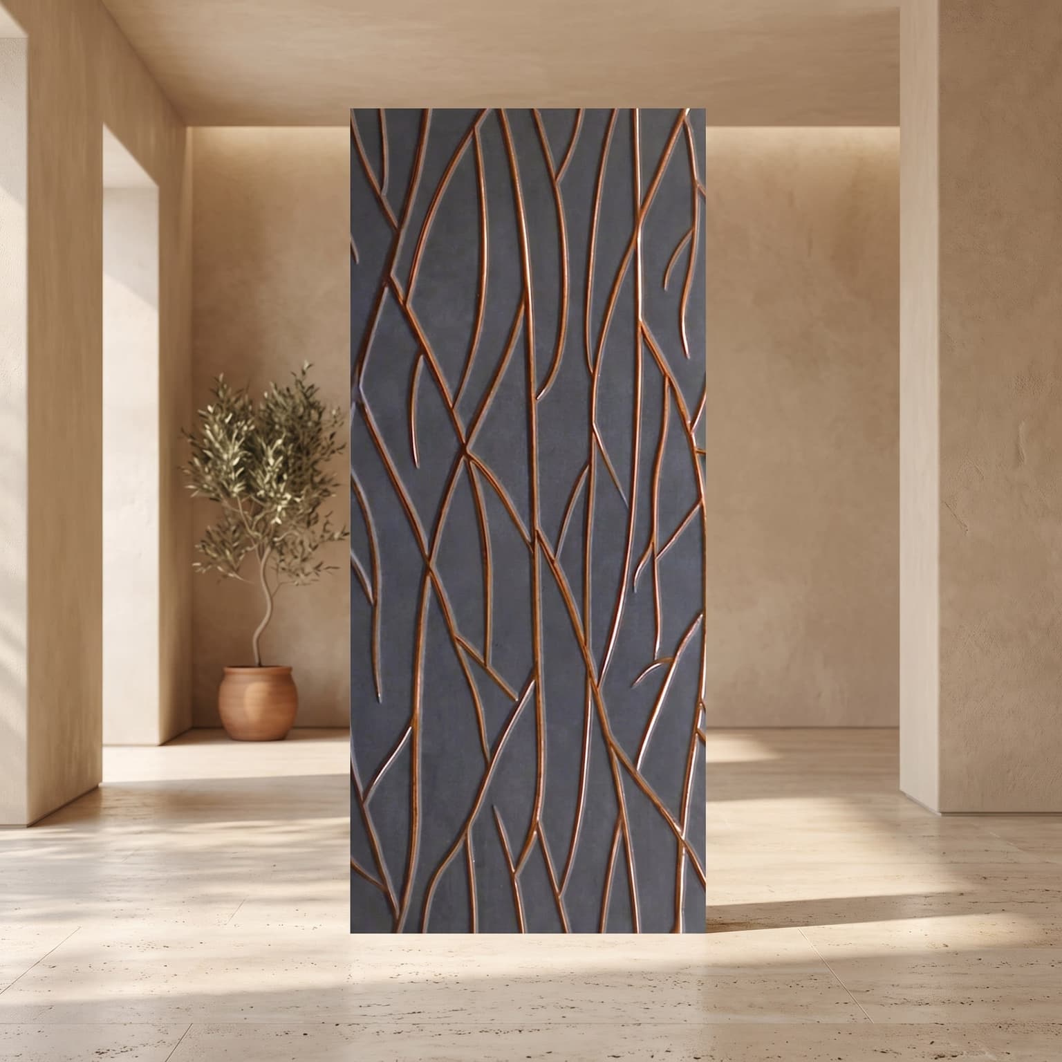 Slate Grey Copper Vein Designer Charcoal Wall Panel | 160 × 2900 mm