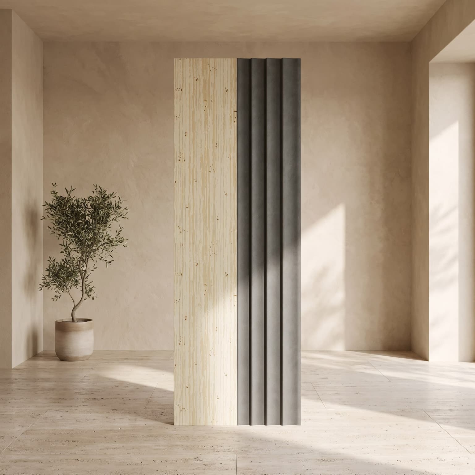 Charcoal Dual Finish Decorative Wall Panel – Ivory Wood & Graphite Fluted