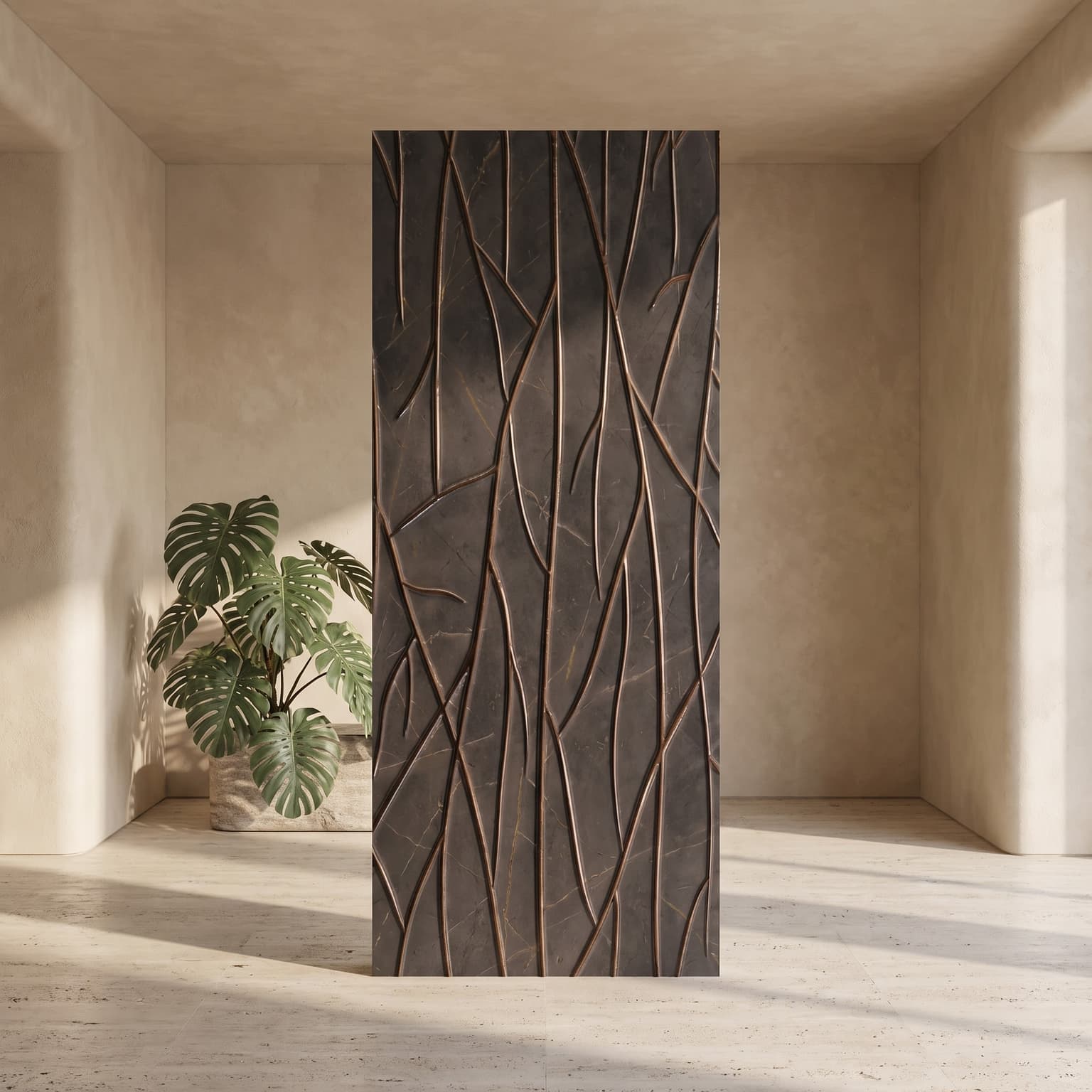 Charcoal Vein Stone Decorative Wall Panel – Bronze Line Edition