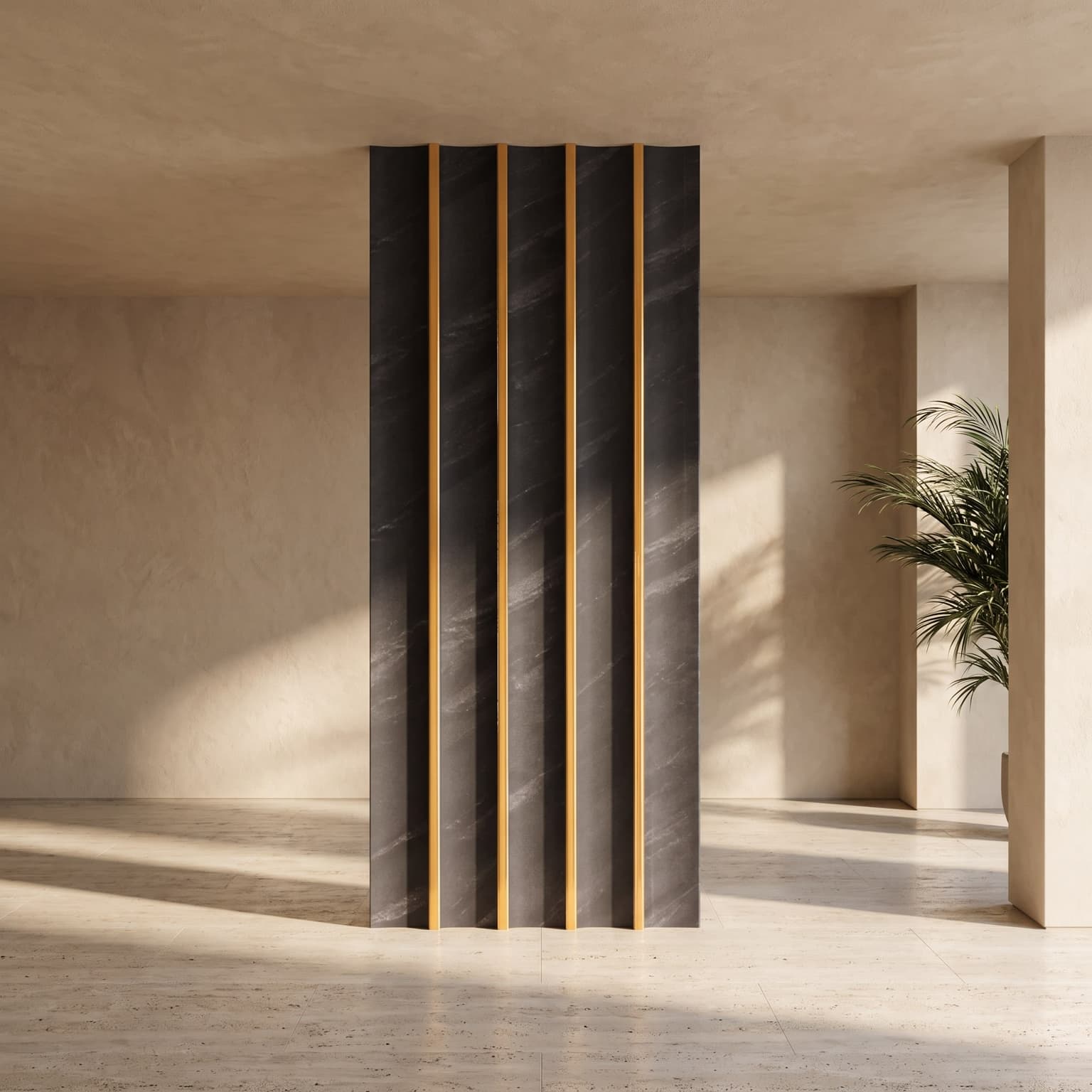 Charcoal Marble Fluted Wall Panel – Black & Gold Edition