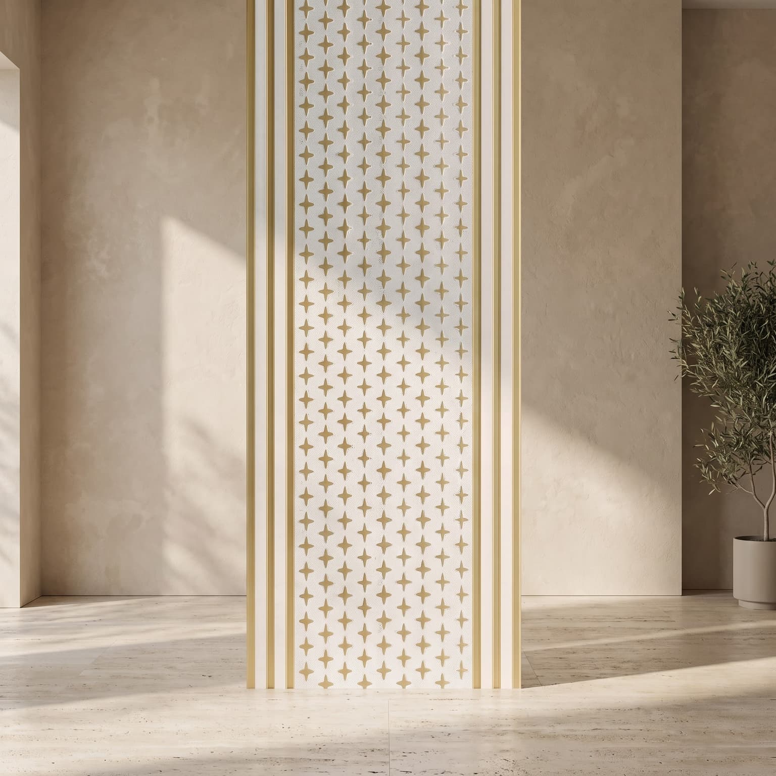 Charcoal Panel – Ivory Gold Geometric Designer Wall Panel (305 × 2900 mm)