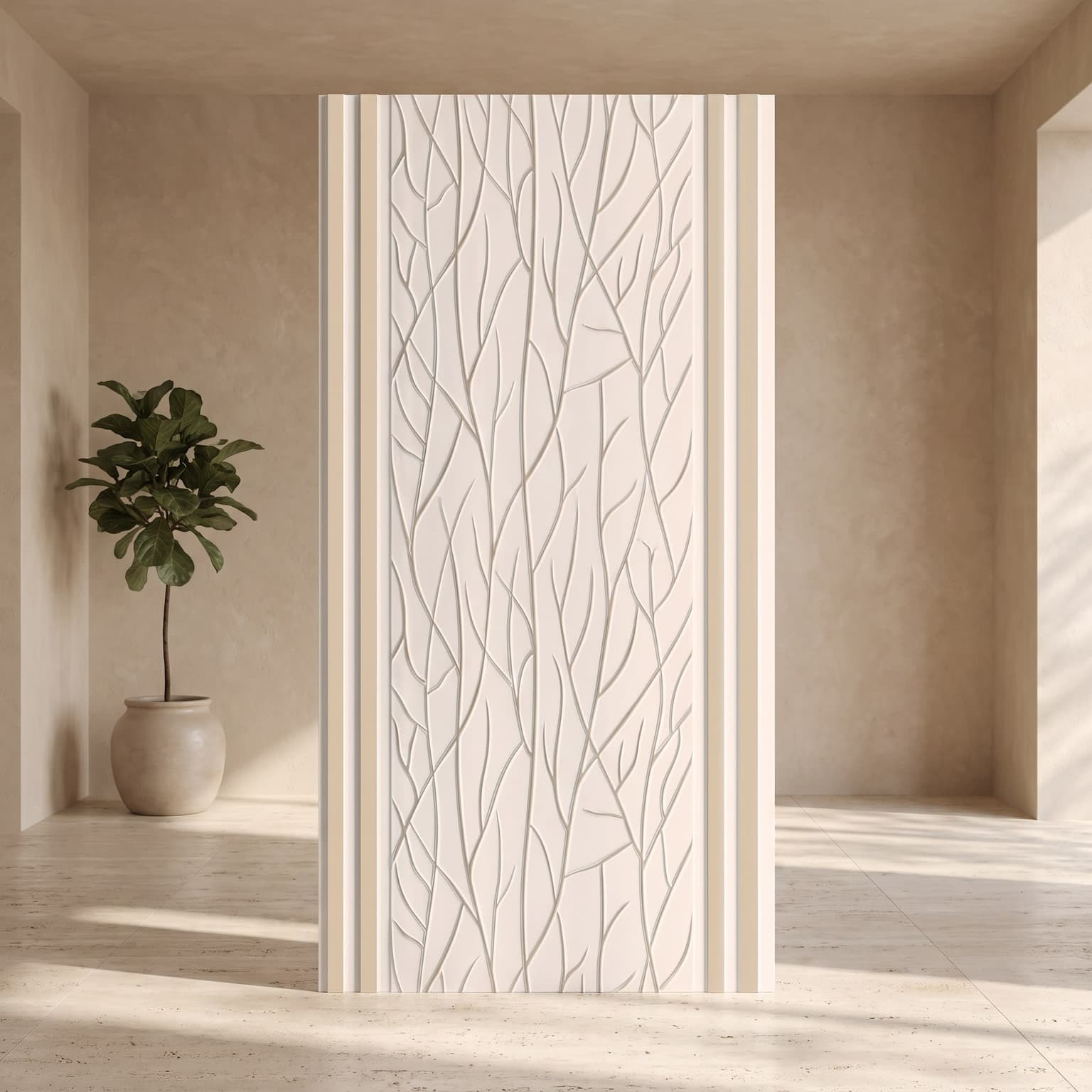 Charcoal Panel | Ivory Branch Designer Wall Panel (305 × 2900 mm)