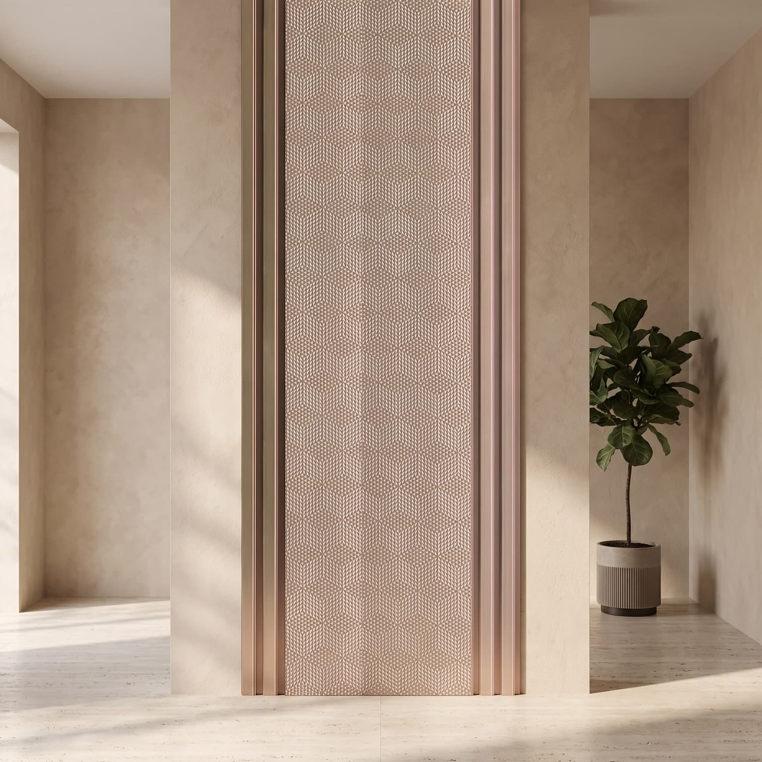 Charcoal Panel – Rose Gold Geometric Texture Designer Wall Panel (305 × 2900 mm)
