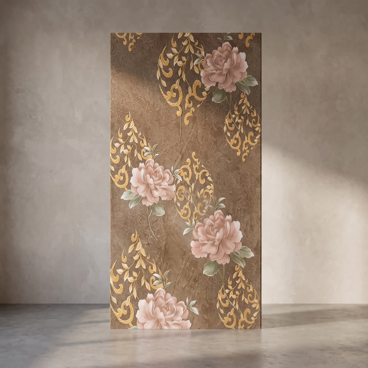 PVC Wall Panel – Royal Floral Gold Designer Panel (10 ft × 10 in)