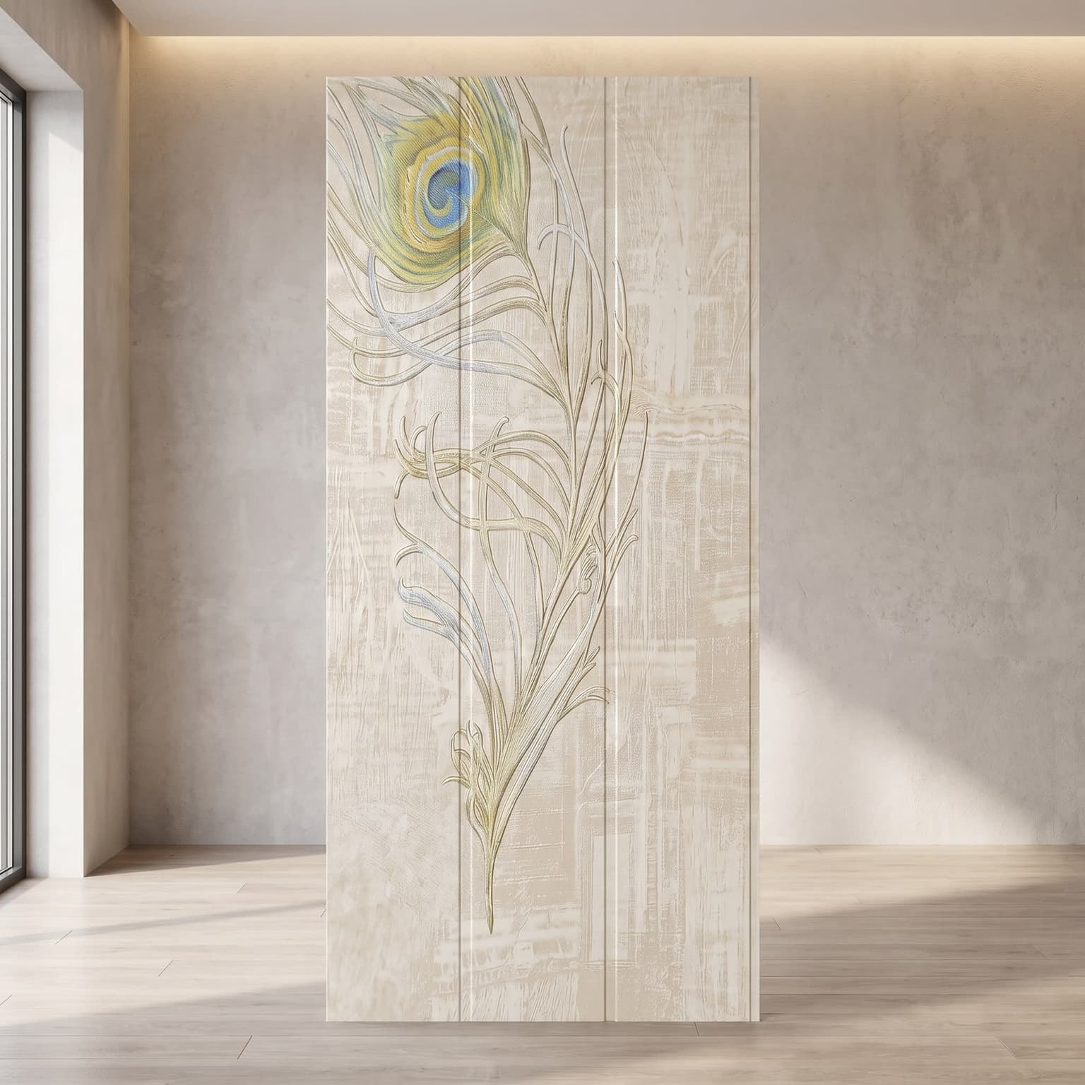 Super Heavy PVC Wall Panel – Elegant Peacock Feather Designer Panel (10 ft × 10 in)