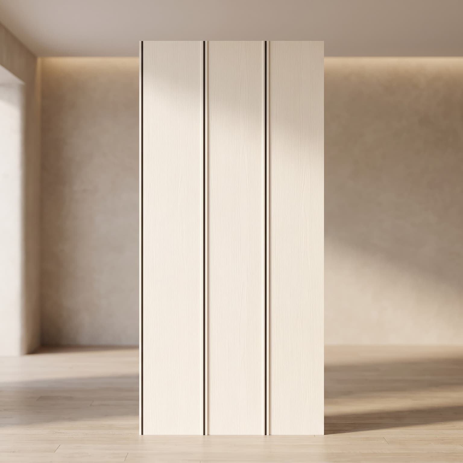 PVC Ceiling Panel | Ivory Wood Grain Strip Design | 10 ft × 10 inch
