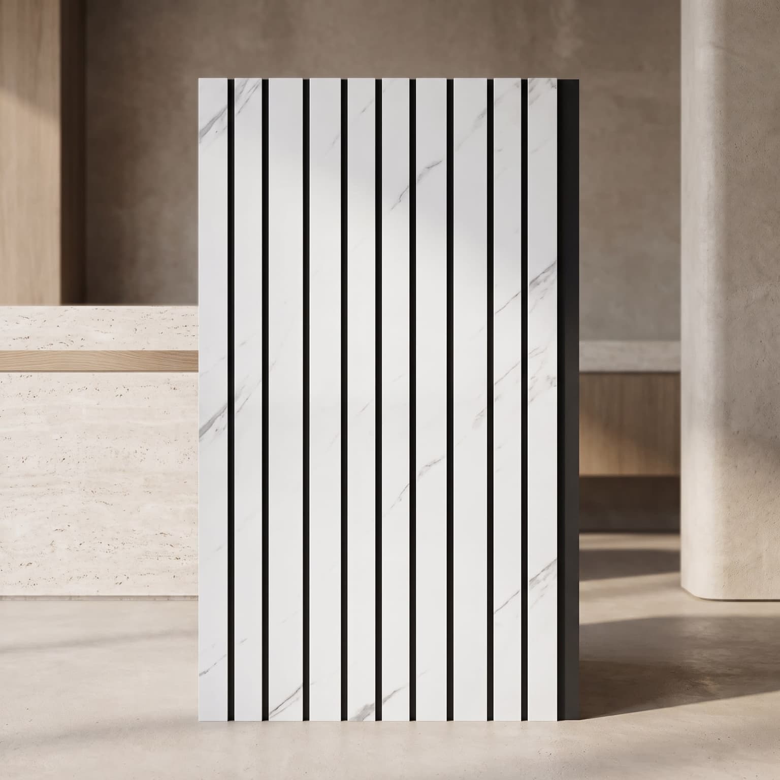 White Marble PVC Fluted Wall Panel  10 Feet × 1 Foot  FLT-58