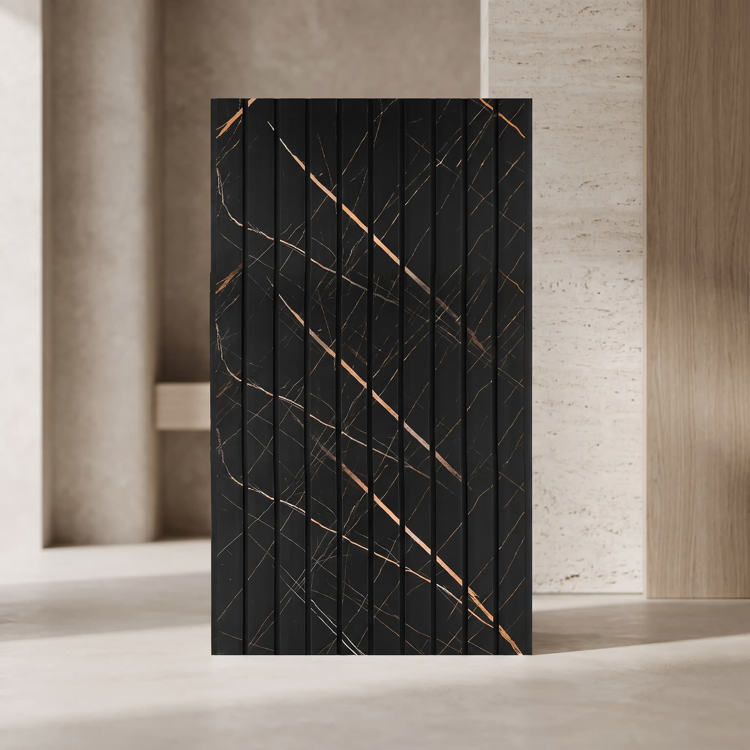 Black Gold Marble PVC Fluted Wall Panel | 10 Feet × 1 Foot | FLT-59