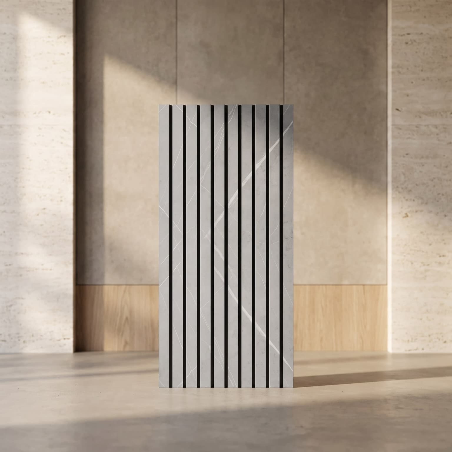 Grey Marble PVC Fluted Wall Panel  10 Feet × 1 Foot  FLT-60