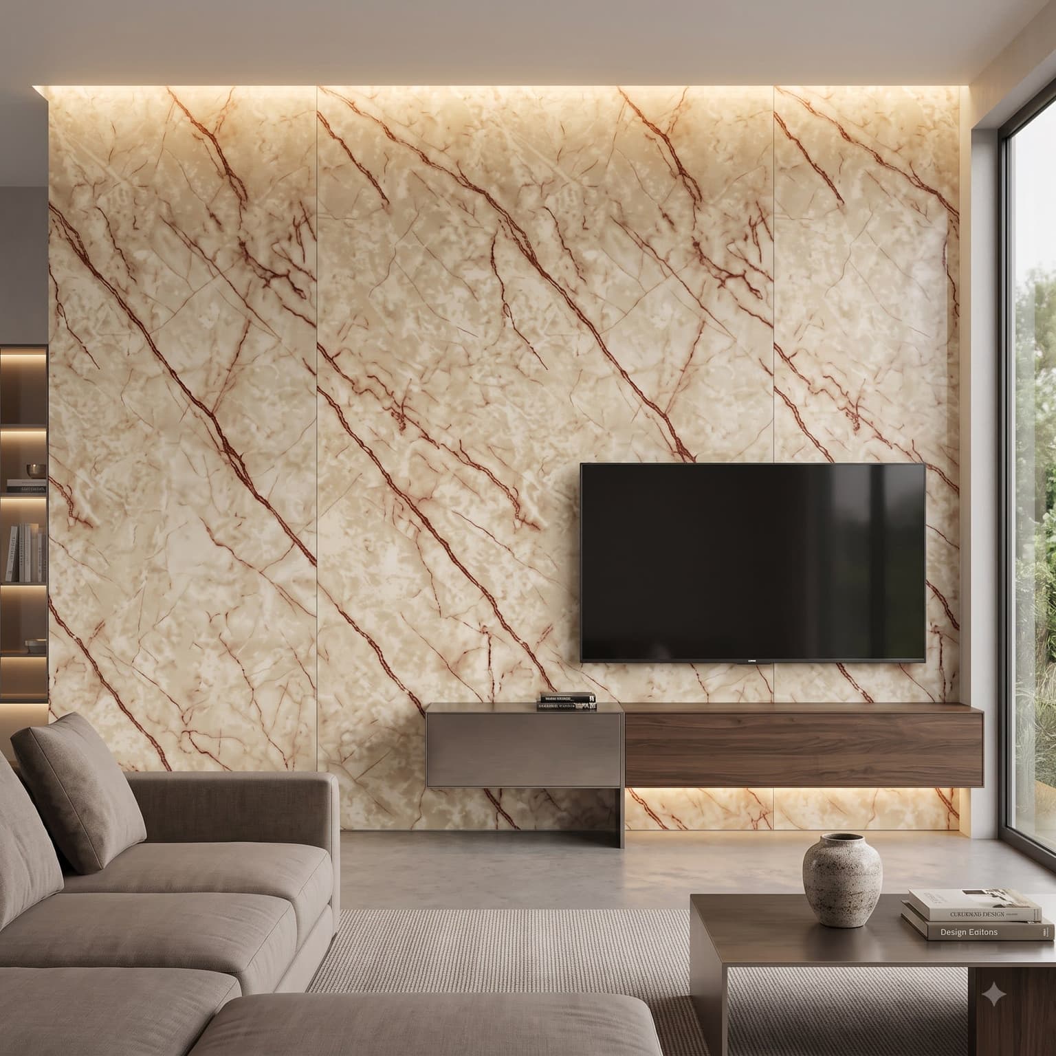 Cream Beige Vein UV Marble Sheet | 8 × 4 Feet thumbnail 2