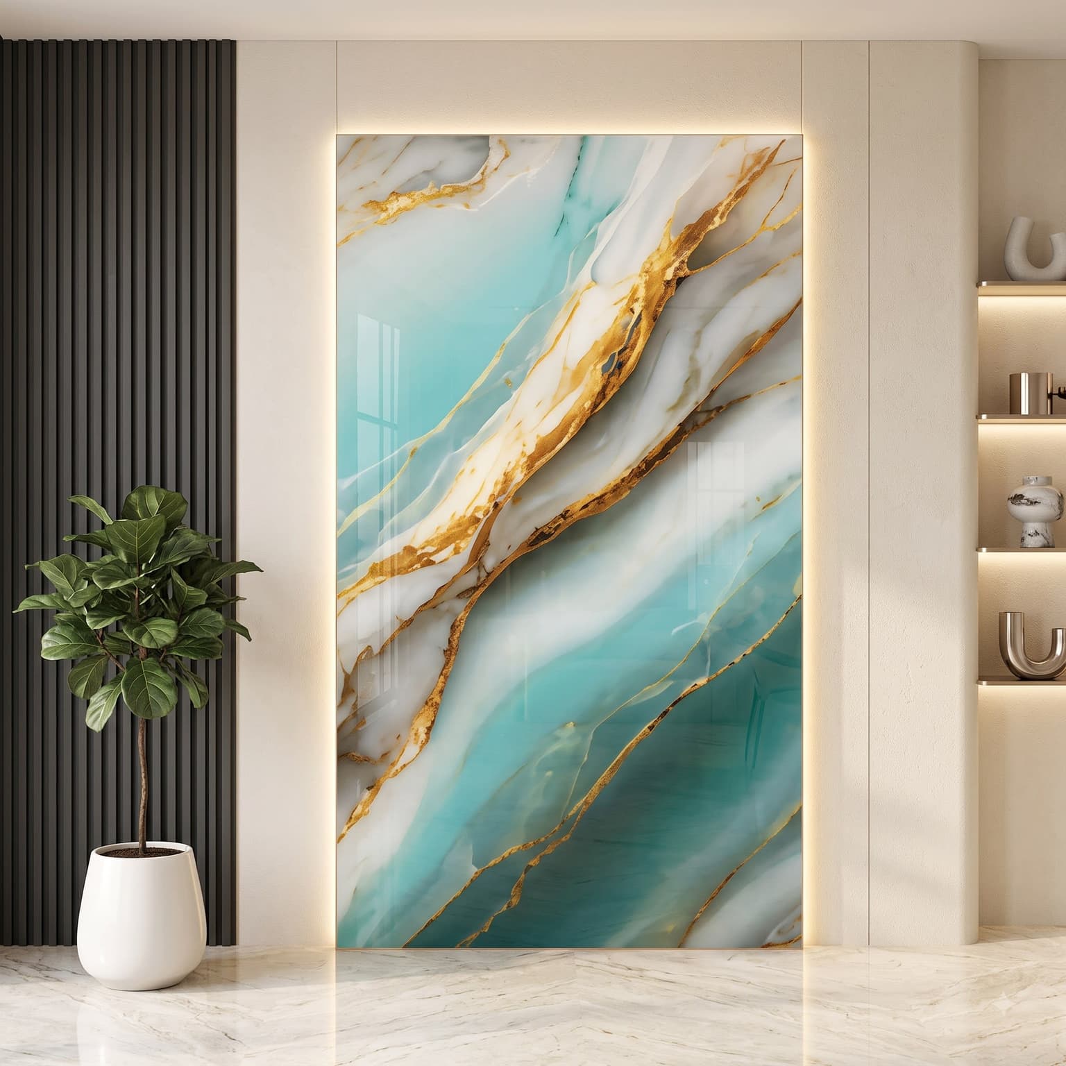 Turquoise Aqua Gold Vein UV Marble Sheet | 8 × 4 Feet image 1