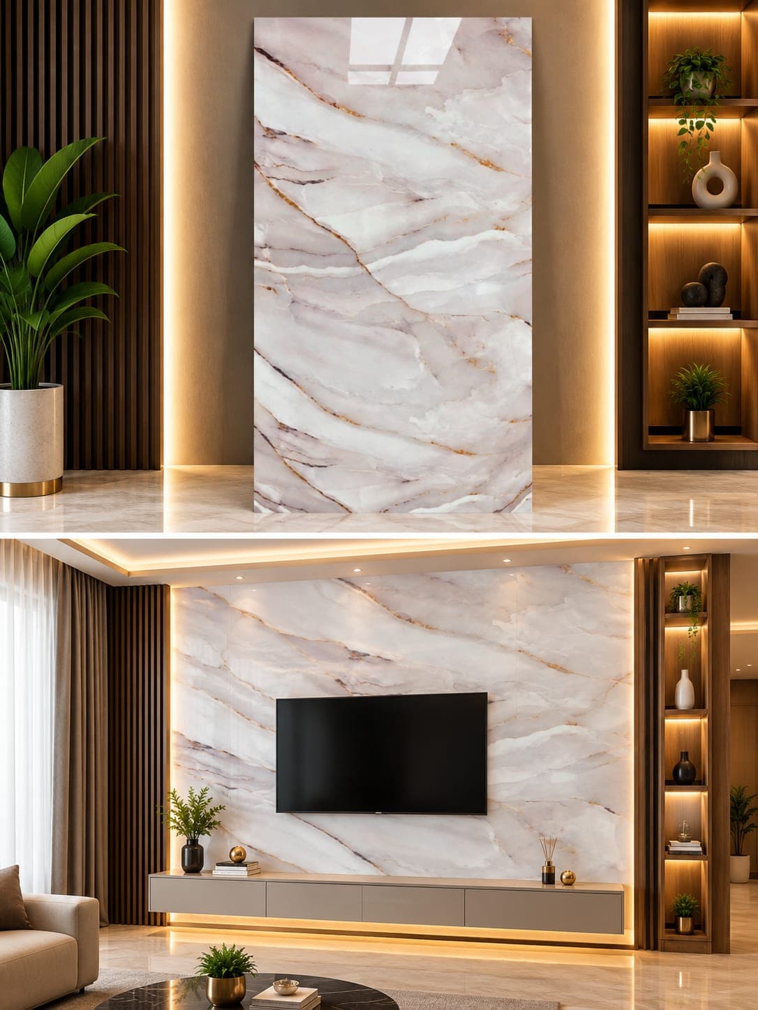 White Grey Gold Vein UV Marble Sheet  | 8 × 4 Feet image 1