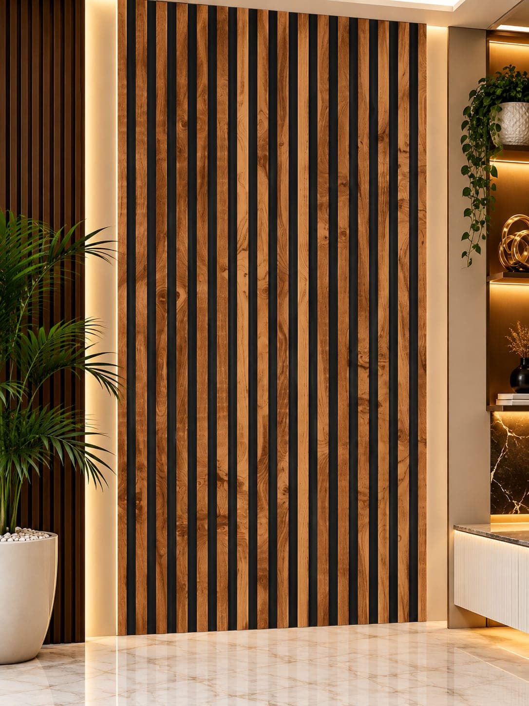 Natural Teak Black Groove Fluted Wall Panel MNH-1002 | 12 Inch × 10 Feet image 1
