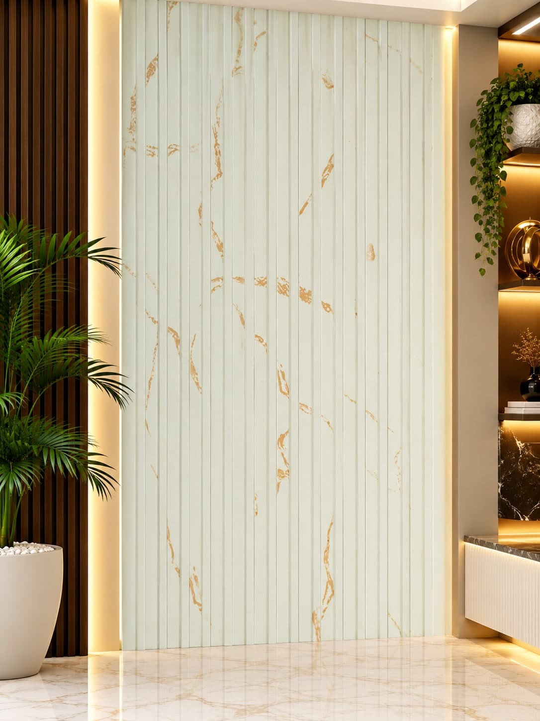 White Gold Vein Fluted Wall Panel MNH-1011 | 12 Inch × 10 Fee image 1