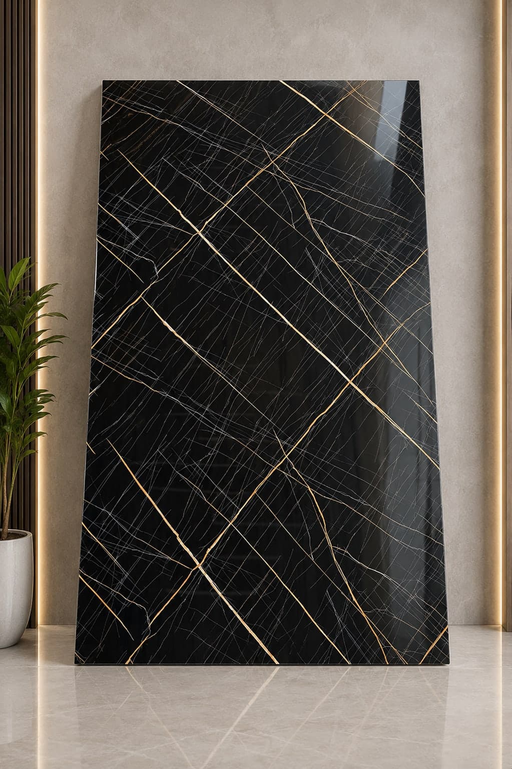 Black Nero Gold Marble UV Sheet | High Gloss PVC Wall Panel | 8 × 4 Feet