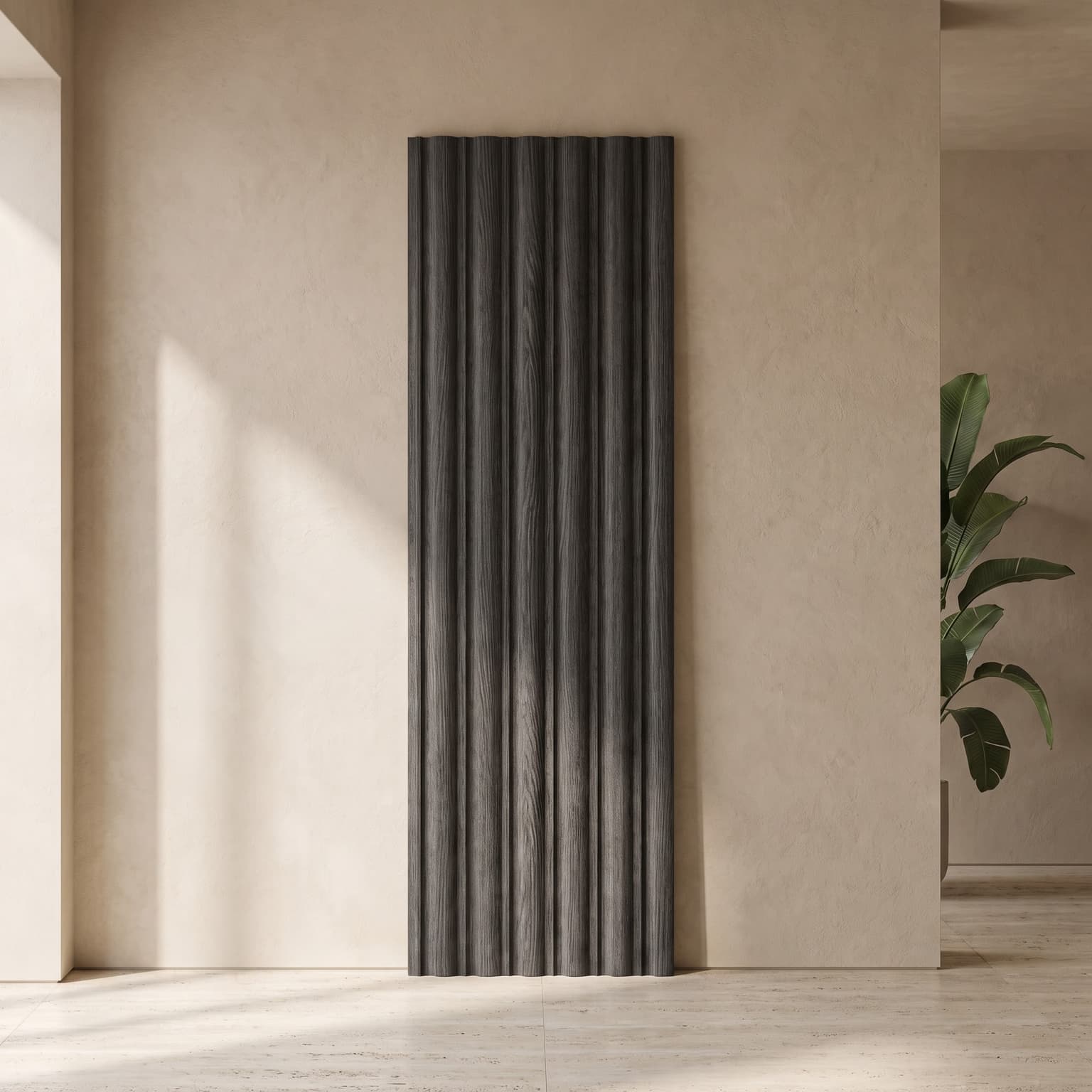Charcoal Grey Wood Grain Fluted Wall Panel 120 × 2900 mm