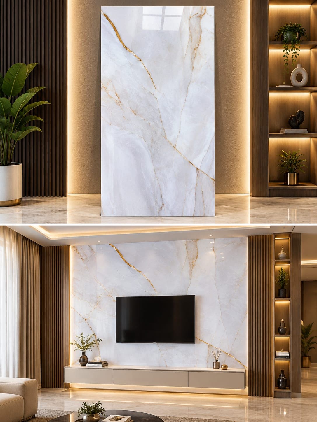 White Gold Vein UV Marble Sheet HY-042 8 × 4 Feet image 1
