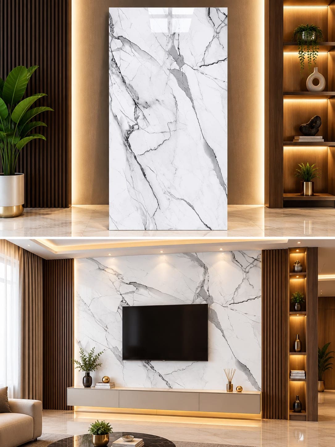 White Grey Vein UV Marble Sheet | 8 × 4 Feet image 1