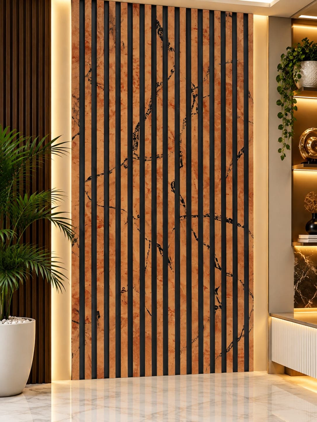 Copper Marble Black Groove Fluted Wall Panel MNH-1004 | 12 Inch × 10 Feet image 1