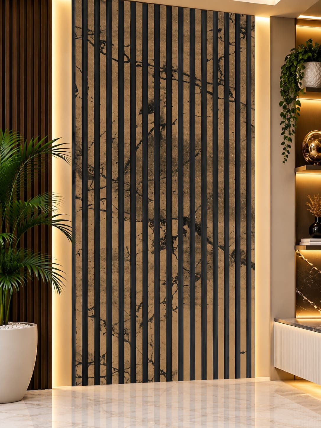Bronze Marble Black Groove Fluted Wall Panel MNH-1008 | 12 Inch × 10 Feet image 1