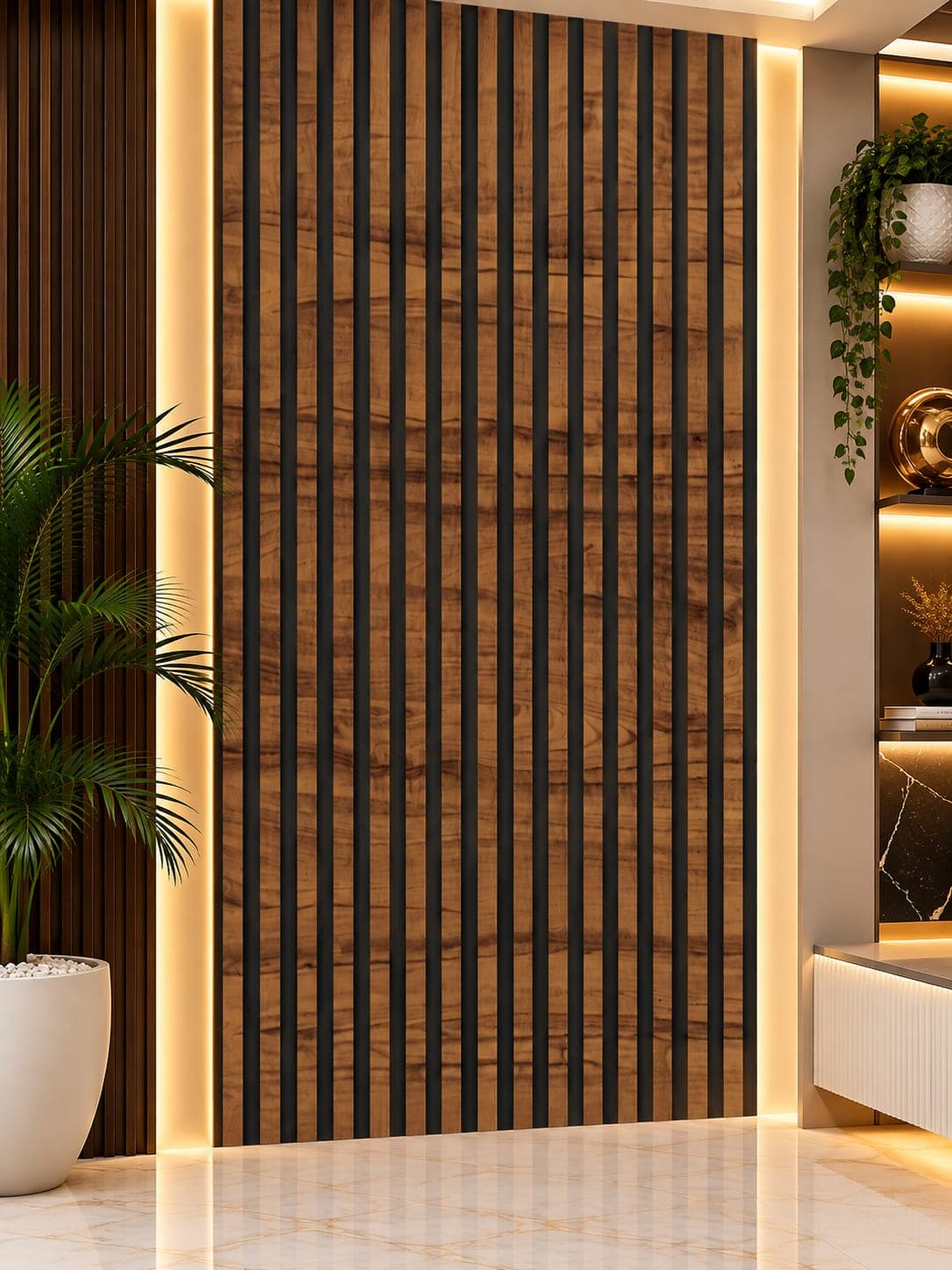 Walnut Wood Black Groove Fluted Wall Panel MNH-1020 | 12 Inch × 10 Feet image 1